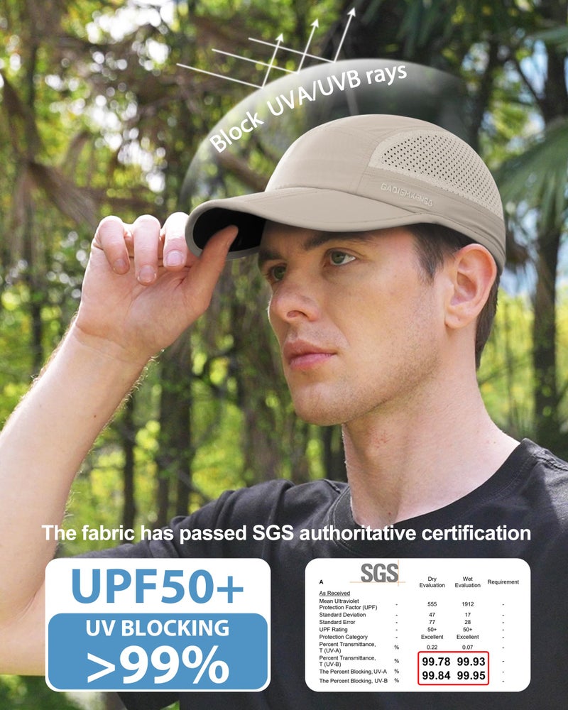 GADIEMKENSD Men Outdoor Hat Reflective Folding Running Sport Hats Summer Cool UPF 50 Sun Unstructured Baseball Caps for Men Women Breathable Light Quick Dry Travel Golf Hat Khaki - Image 2